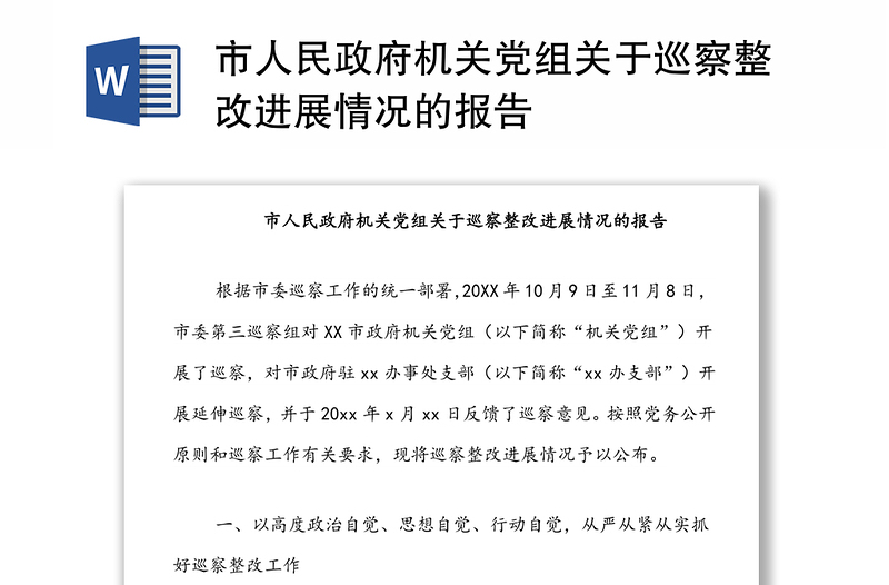 市人民政府机关党组关于巡察整改进展情况的报告