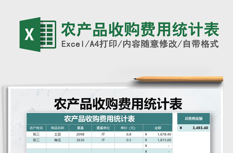 2021年农产品收购费用统计表免费下载