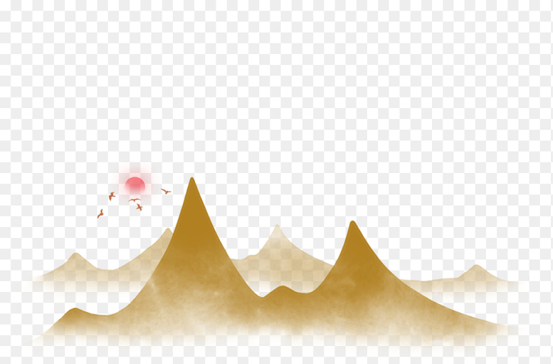 创意金色山峰山脉夕阳群燕插画免抠元素素材