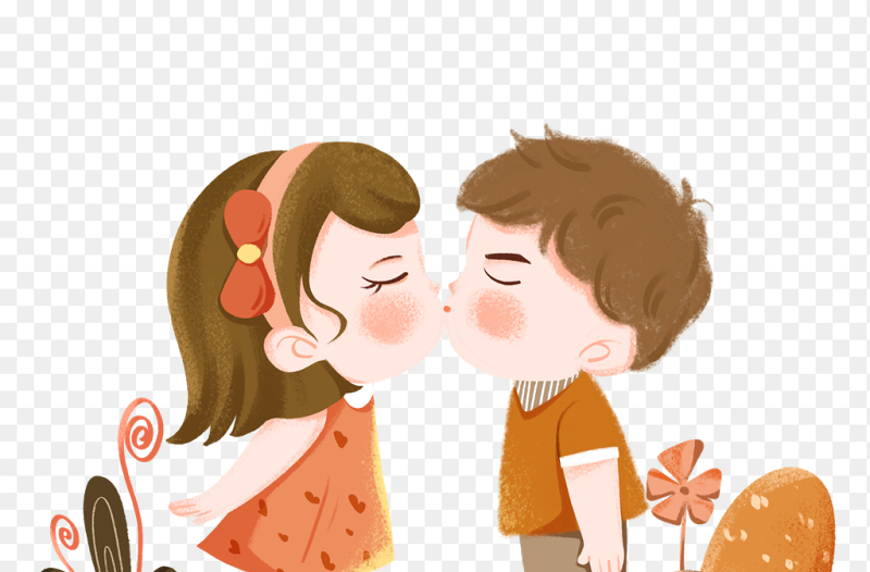 Q版卡通可爱情侣亲吻插画风情人节免抠元素素材