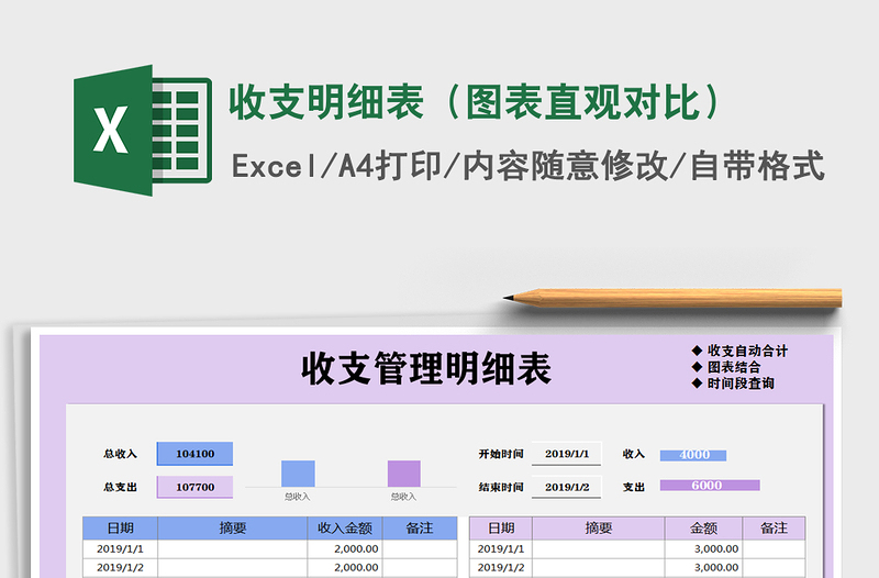 2021年收支明细表（图表直观对比）