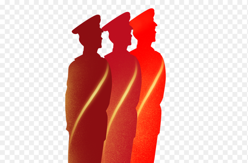 红色渐变并列站队形的士兵军人剪影党政免抠元素素材