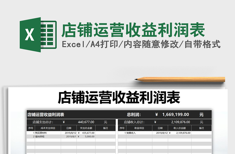 2021年店铺运营收益利润表