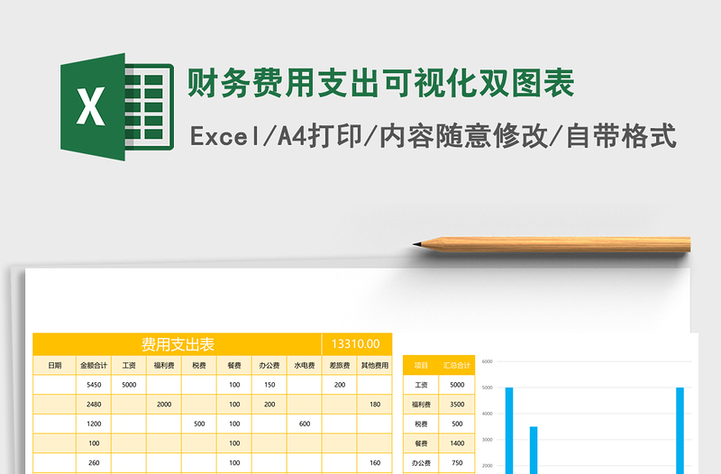 财务费用支出可视化双图表Excel表格