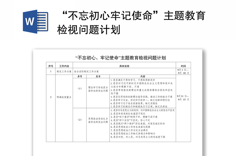 “不忘初心牢记使命”主题教育检视问题计划