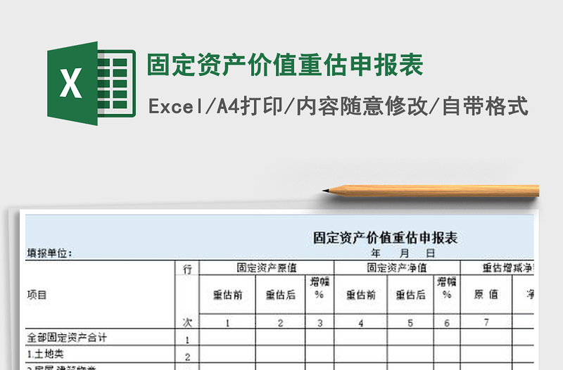 2021年固定资产价值重估申报表