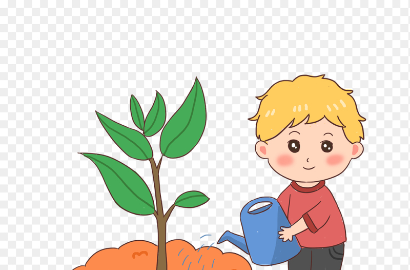 可爱创意小男孩给树苗浇水植树节免抠元素苏此