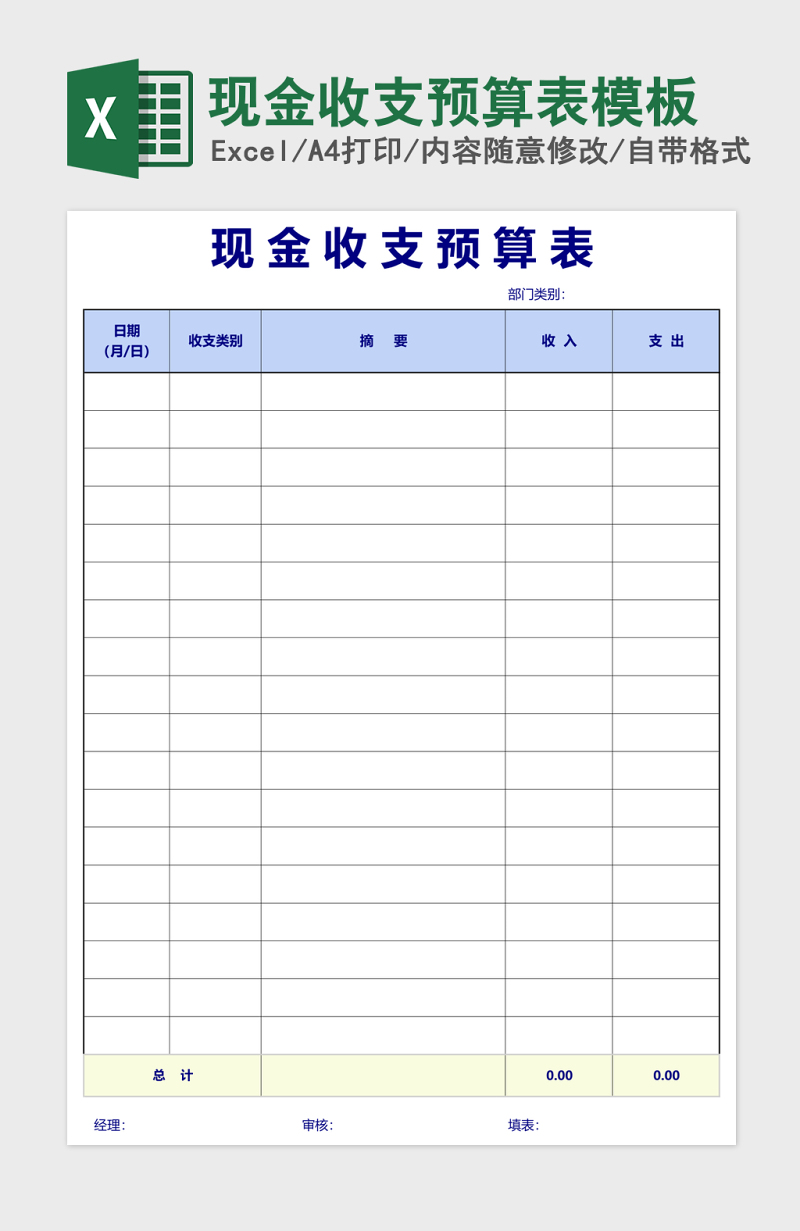 現金收支預算表模板-excel表格-工圖網