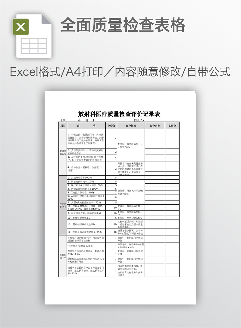 全面质量检查表格