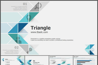 彩色时尚三角形拼接艺术商务PPT模板 (2)