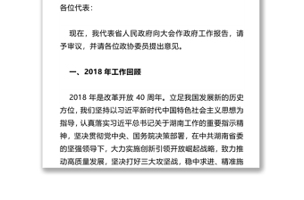 政府工作报告-2019年1月26日在湖南省第十三届人民代表大会第二次会议上