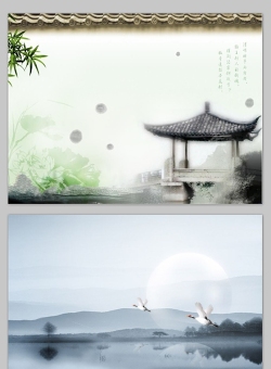 8张水墨凉亭院墙中国风幻灯片背景