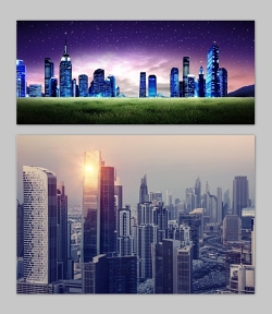两张城市建筑PPT背景图片