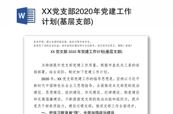 XX党支部2020年党建工作计划(基层支部)