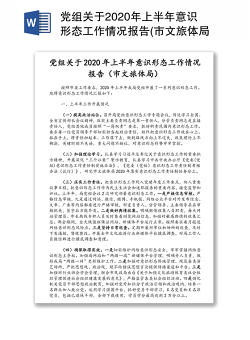 党组关于2020年上半年意识形态工作情况报告(市文旅体局)