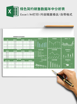 绿色简约销售数据年中分析表excel模板