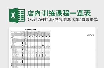店内训练课程一览表Excel模板