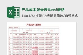 产品成本记录表Execl表格