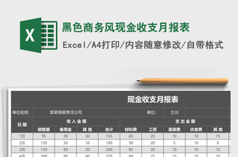 黑色商务风现金收支月报表Excel模板