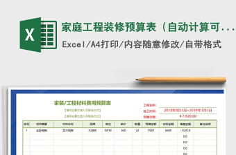 2021年家庭工程装修预算表（自动计算可打印）