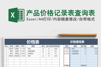 2021年产品价格记录表查询表