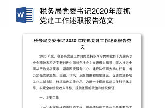 税务局党委书记2020年度抓党建工作述职报告范文