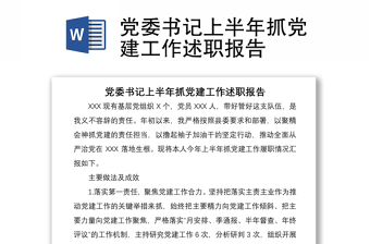 2021党委书记上半年抓党建工作述职报告