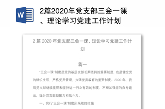 2篇2020年党支部三会一课、理论学习党建工作计划