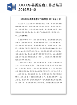 XXXX年县委巡察工作总结及2019年计划