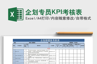 2022企划专员KPI考核表Excel模板