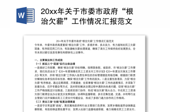 20xx年关于市委市政府“根治欠薪”工作情况汇报范文