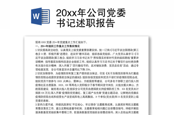 20xx年公司党委书记述职报告