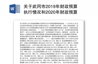 关于武冈市2019年财政预算执行情况和2020年财政预算草案的报告