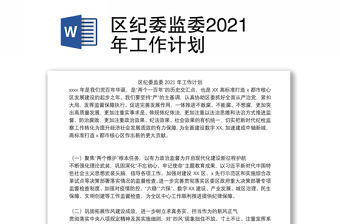 区纪委监委2021年工作计划