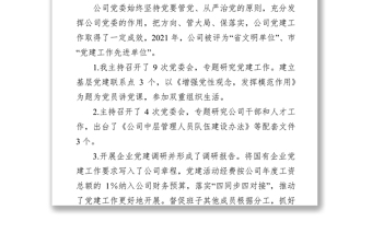 公司党委书记在集团党建会上作党建述职报告