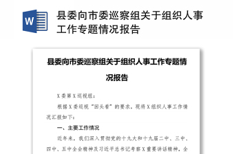 县委向市委巡察组关于组织人事工作专题情况报告