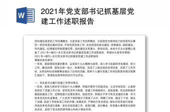 2021年党支部书记抓基层党建工作述职报告