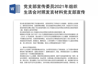 党支部宣传委员2021年组织生活会对照发言材料党支部宣传委员3篇