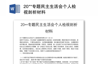 20**专题民主生活会个人检视剖析材料