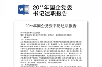 20**年国企党委书记述职报告