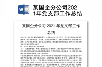 某国企分公司2021年党支部工作总结