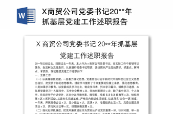 X商贸公司党委书记20**年抓基层党建工作述职报告