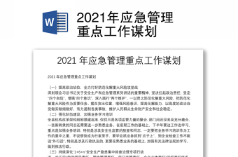 2021年应急管理重点工作谋划