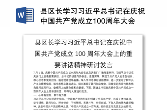 县区长学习习近平总书记在庆祝中国共产党成立100周年大会上的重要讲话精神研讨发言