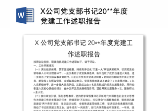 X公司党支部书记20**年度党建工作述职报告