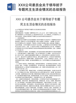 XXX公司委员会关于领导班子专题民主生活会情况的总结报告