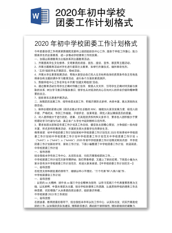 2020年初中学校团委工作计划格式