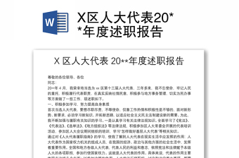 X区人大代表20**年度述职报告