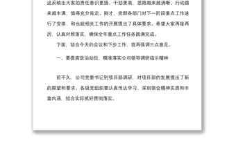 党建讲话2022年国企党的建设工作例会上的讲话范文项目部月度党建会议集团公司国有企业