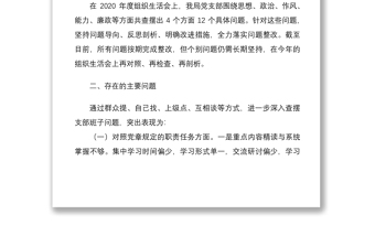 党支部2021年度组织生活会班子对照检查材料